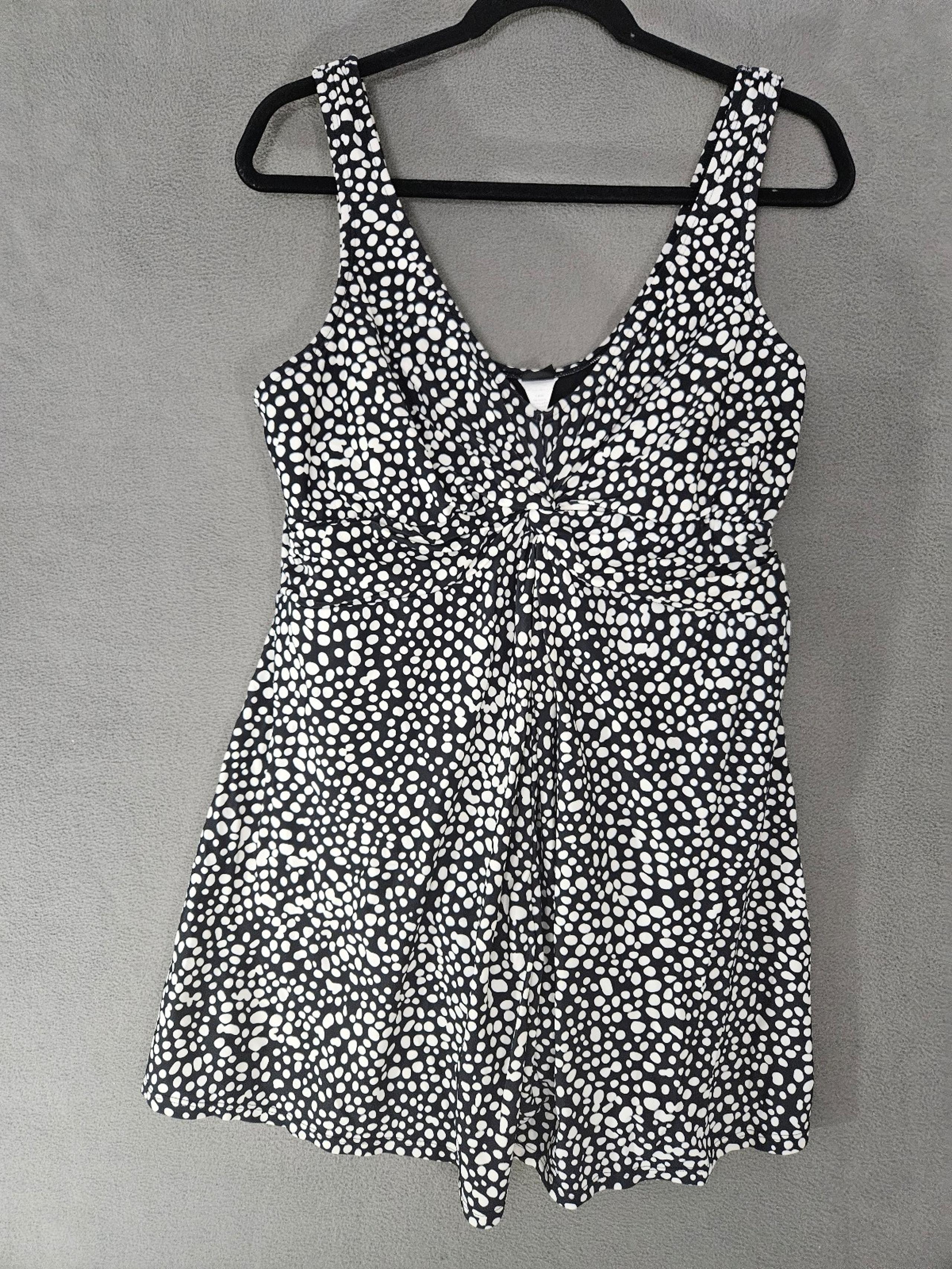Island Escape Womens Plus 18W Dress One-Piece Swimsuit Black Polka-dot Vneck