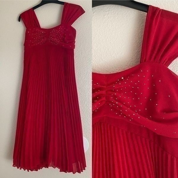 Bona Kids 2846 red long maxi pleated embellished formal holiday dress -11/12