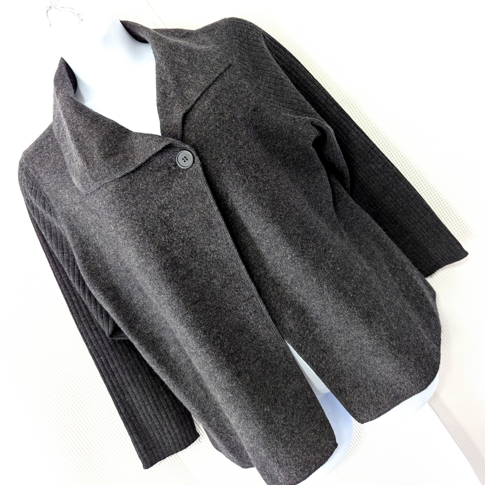 TWEEDS WOMAN! 100% BOILED WOOL, CHARCOAL GRAY DECONSTRUCTED JACKET! SZ 2X