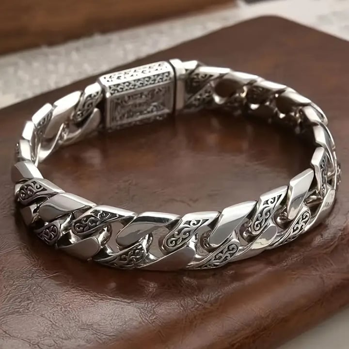 8 Mens 18K White Gold Chain Link Bracelet Guys 18 Karat 8 inch Silver Jewelry