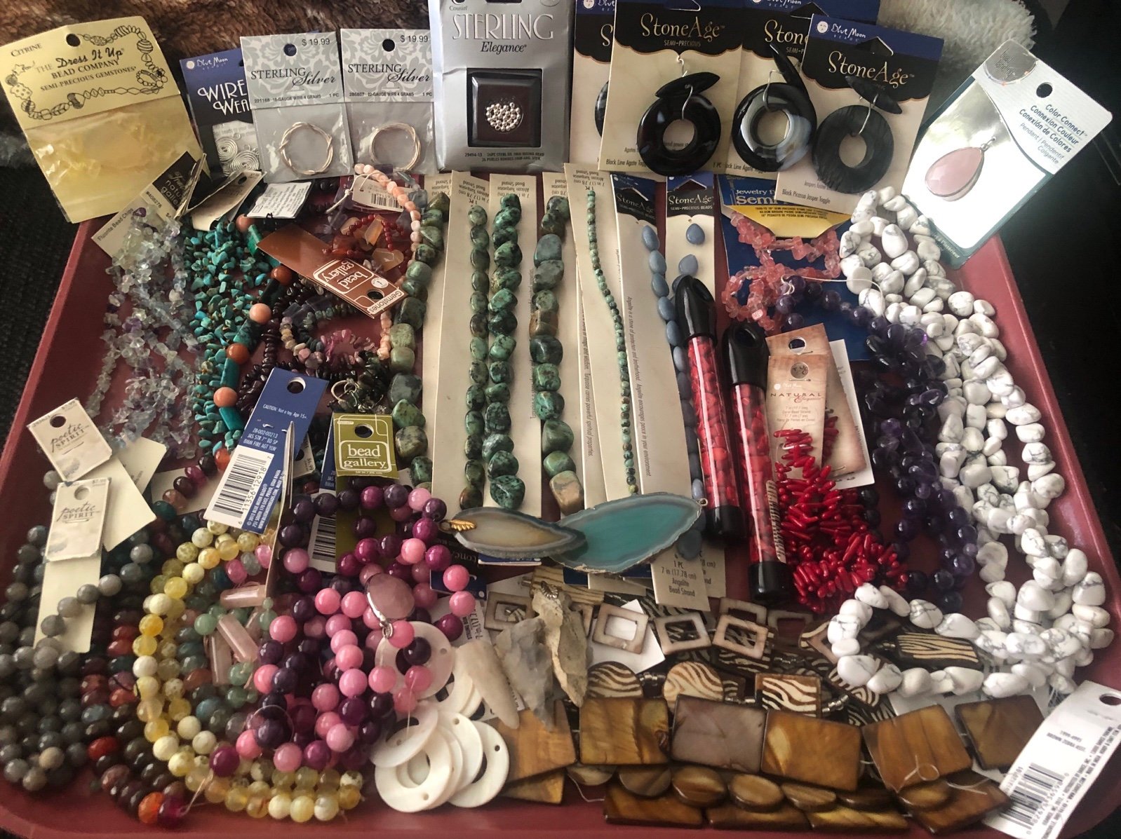 Huge lot semi precious beads sterling silver jewelry making Turquoise amethyst