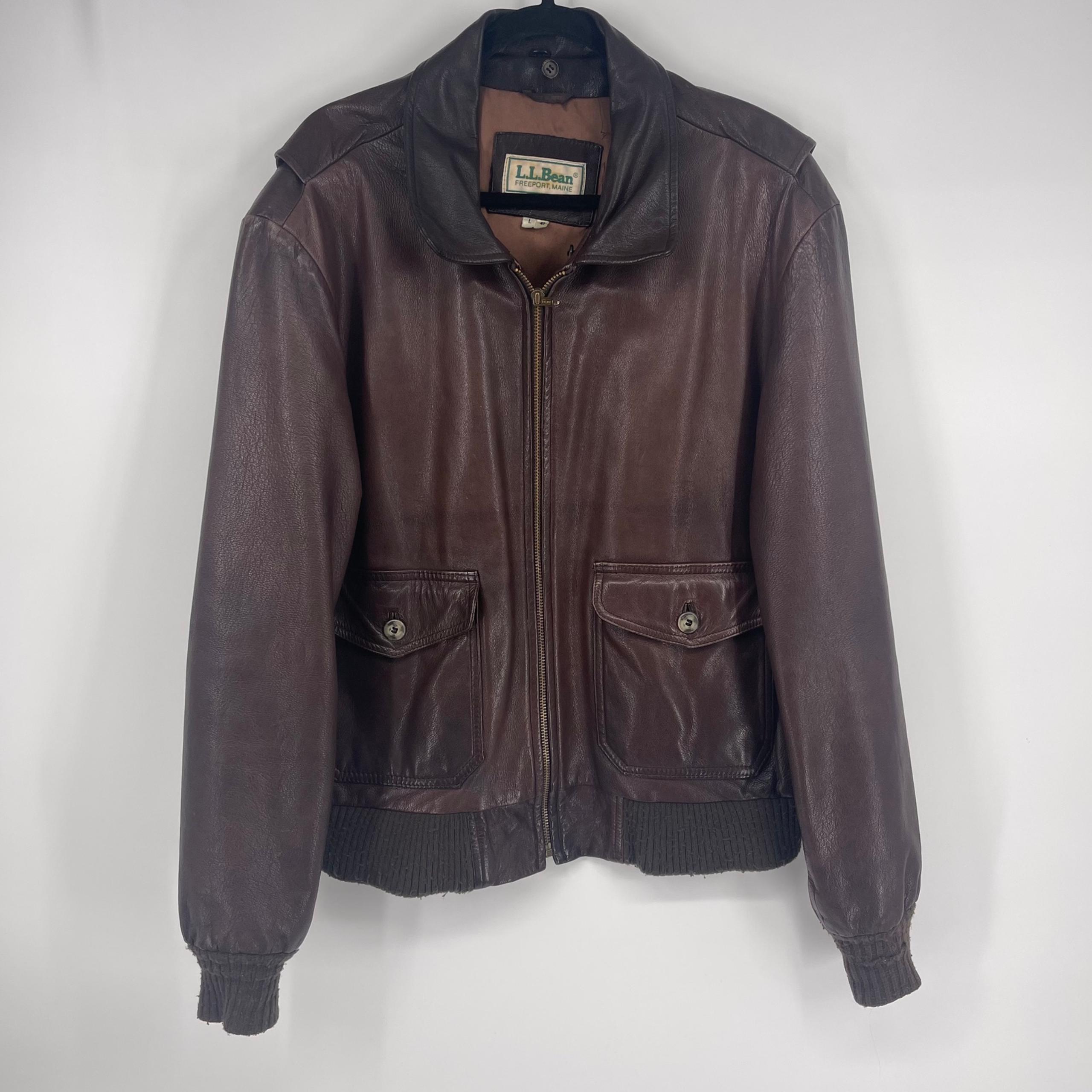 VINTAGE L.L.Bean 100% Leather Bomber Flight Jacket Men's Size Large