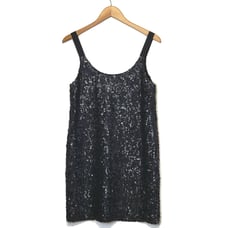 Theory Sequin Silk Scoop Neck Sleeveless Black Shift Mini Dress Size 8