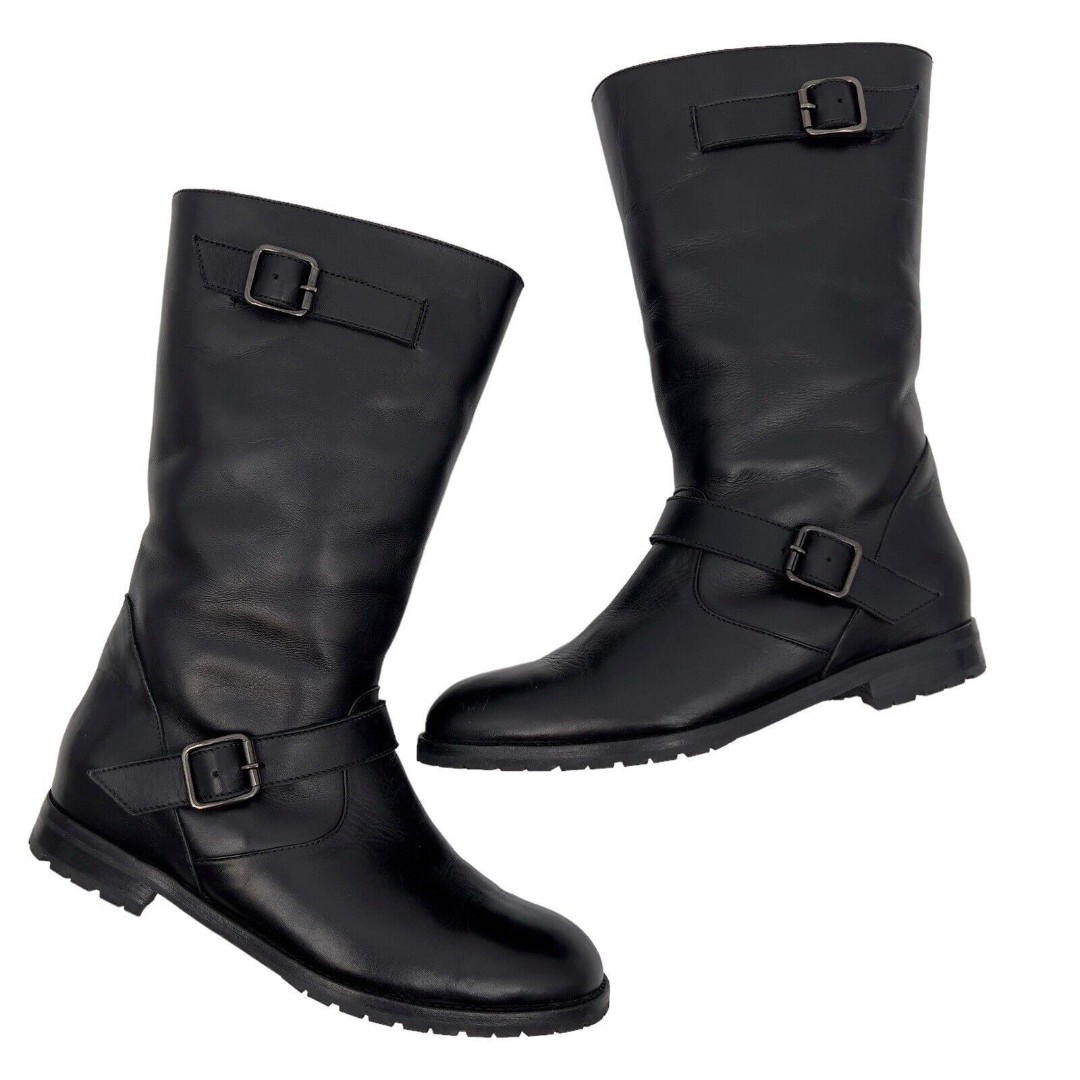 Manolo Blahnik 38 Leather Boots Womens Black Shearling Lined Cold Weather 8 US