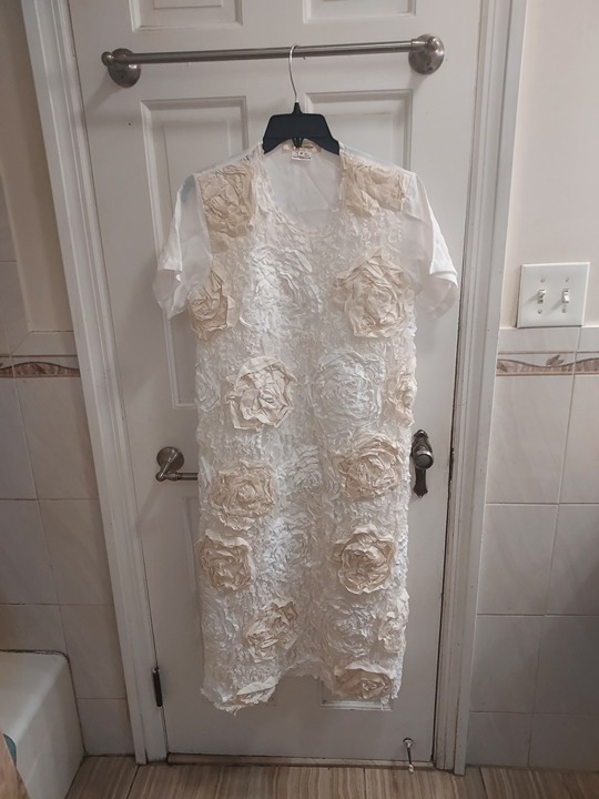 Comme des Garçons White Ivory Floral Applique Short Sleeve Dress