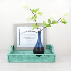 New Swirly Rectangle Rattan Extra Large Tray with Handles-Turquoise-20
