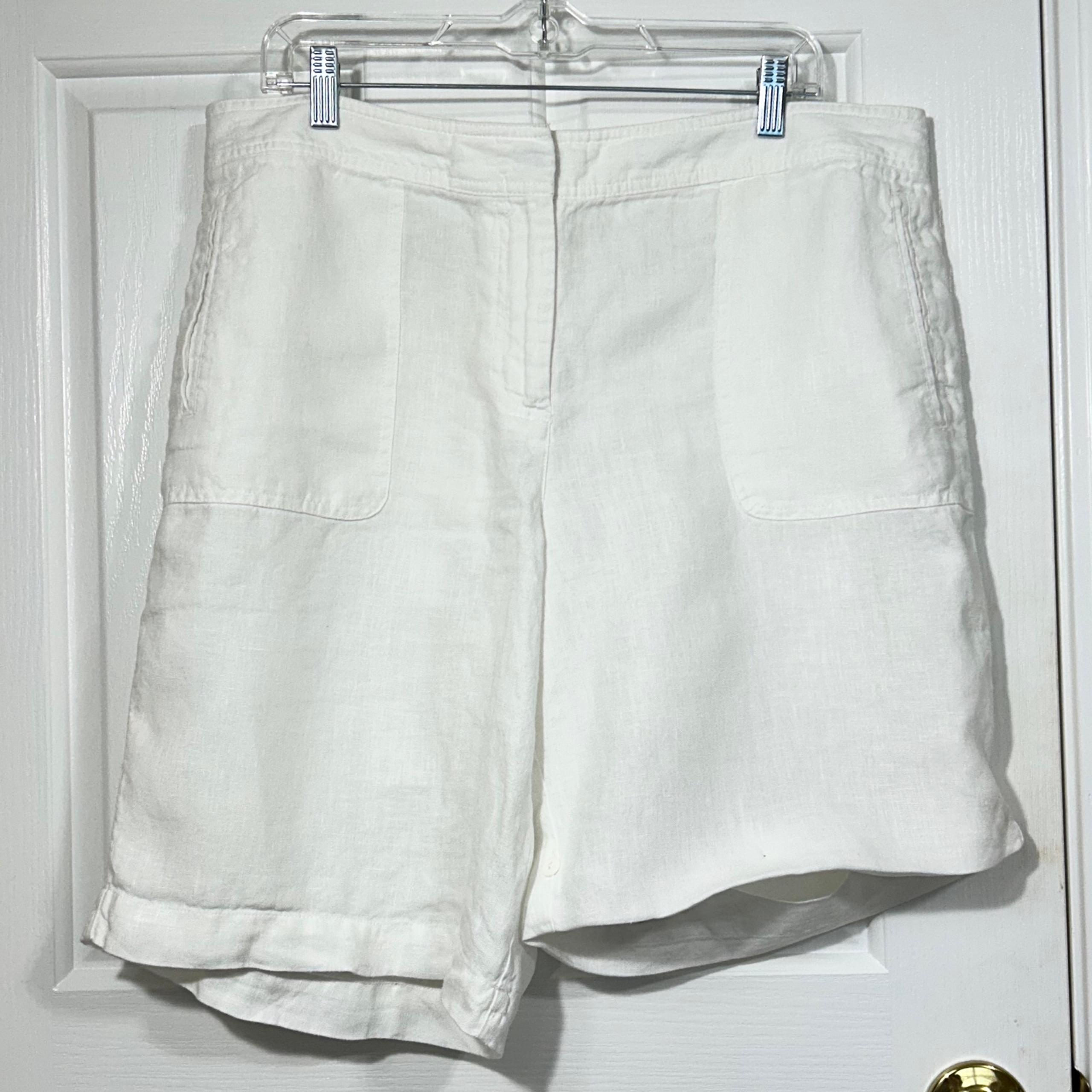 J. Jill Linen Bermuda Shorts White, Women’s Size 16 Button Hem Convertible Hem