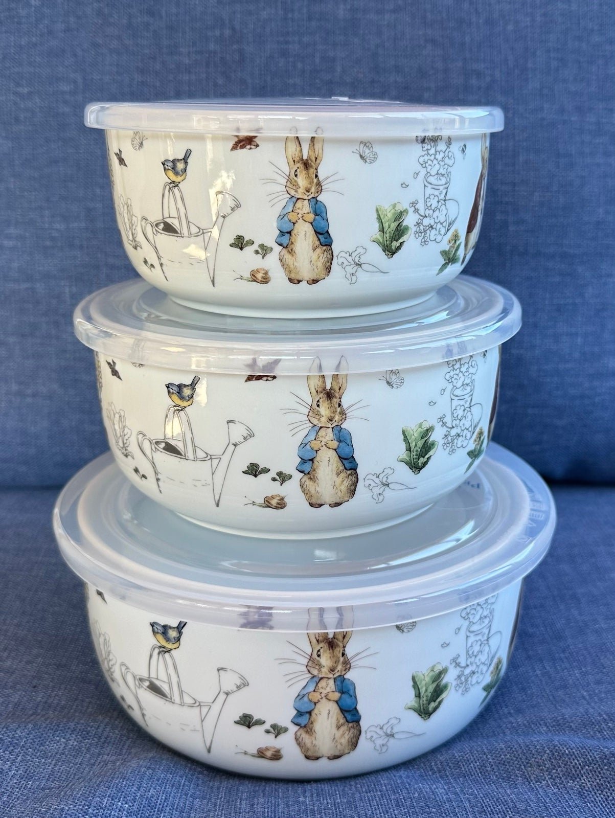 Peter Rabbit Easter Ceramic Reusable Food Storage Containers w/Lids New Set Of 3