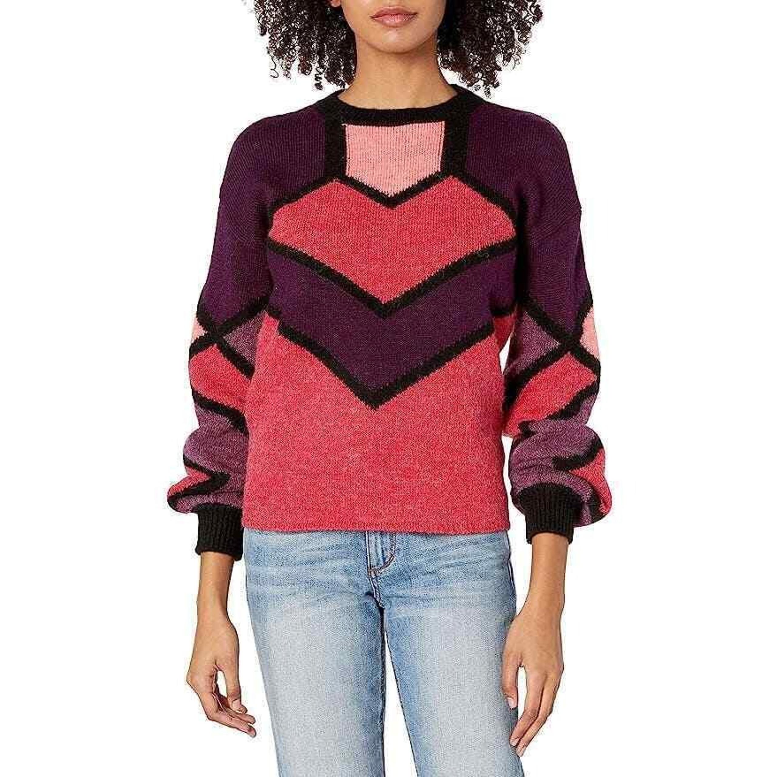 Desigual Women's Bahia Pullover Colorblock Balloon Sleeve Modern Sweater. Size S