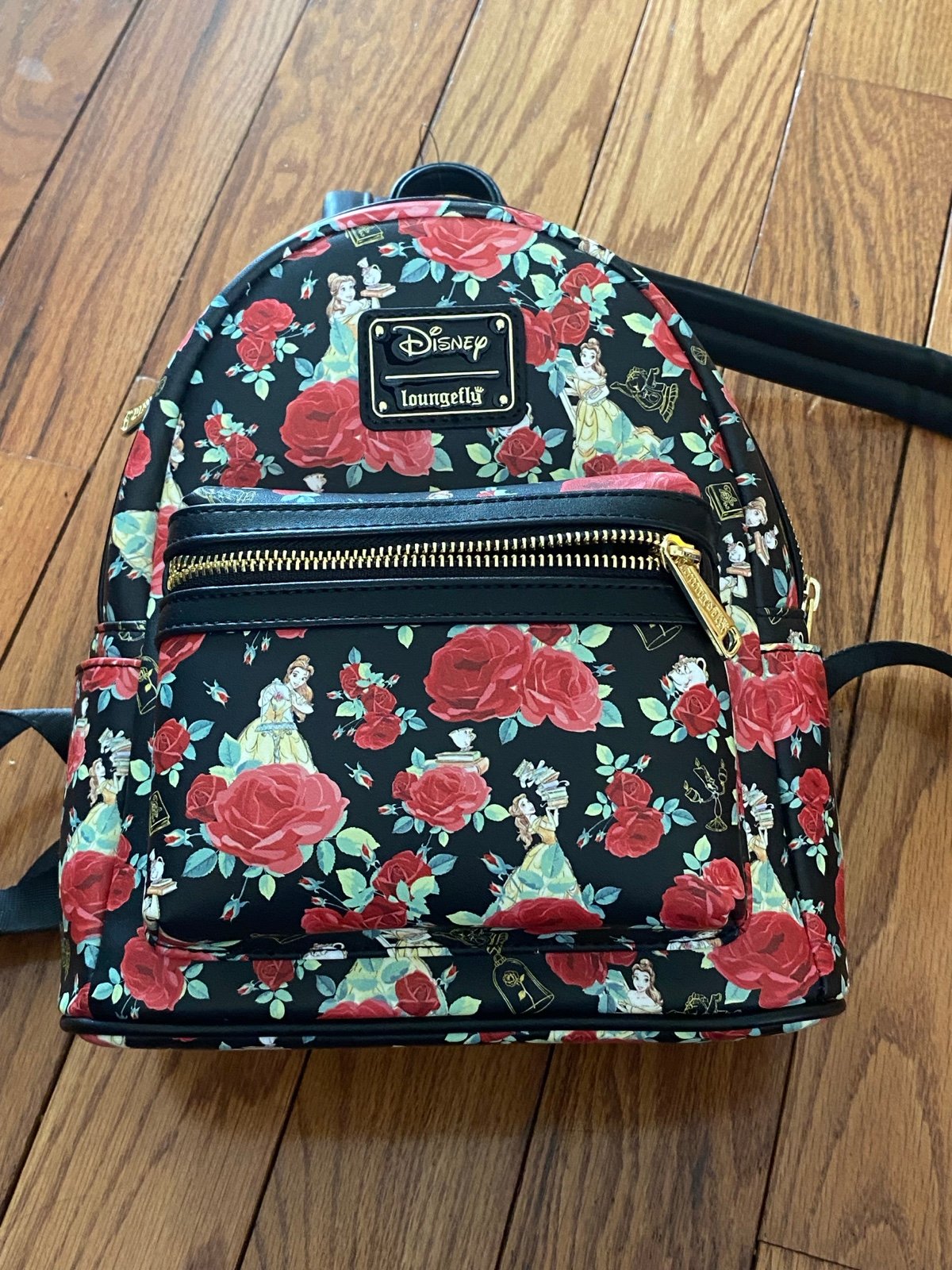 NWT Loungefly Disney Beauty And The Beast Belle Roses Mini Backpack Black Red