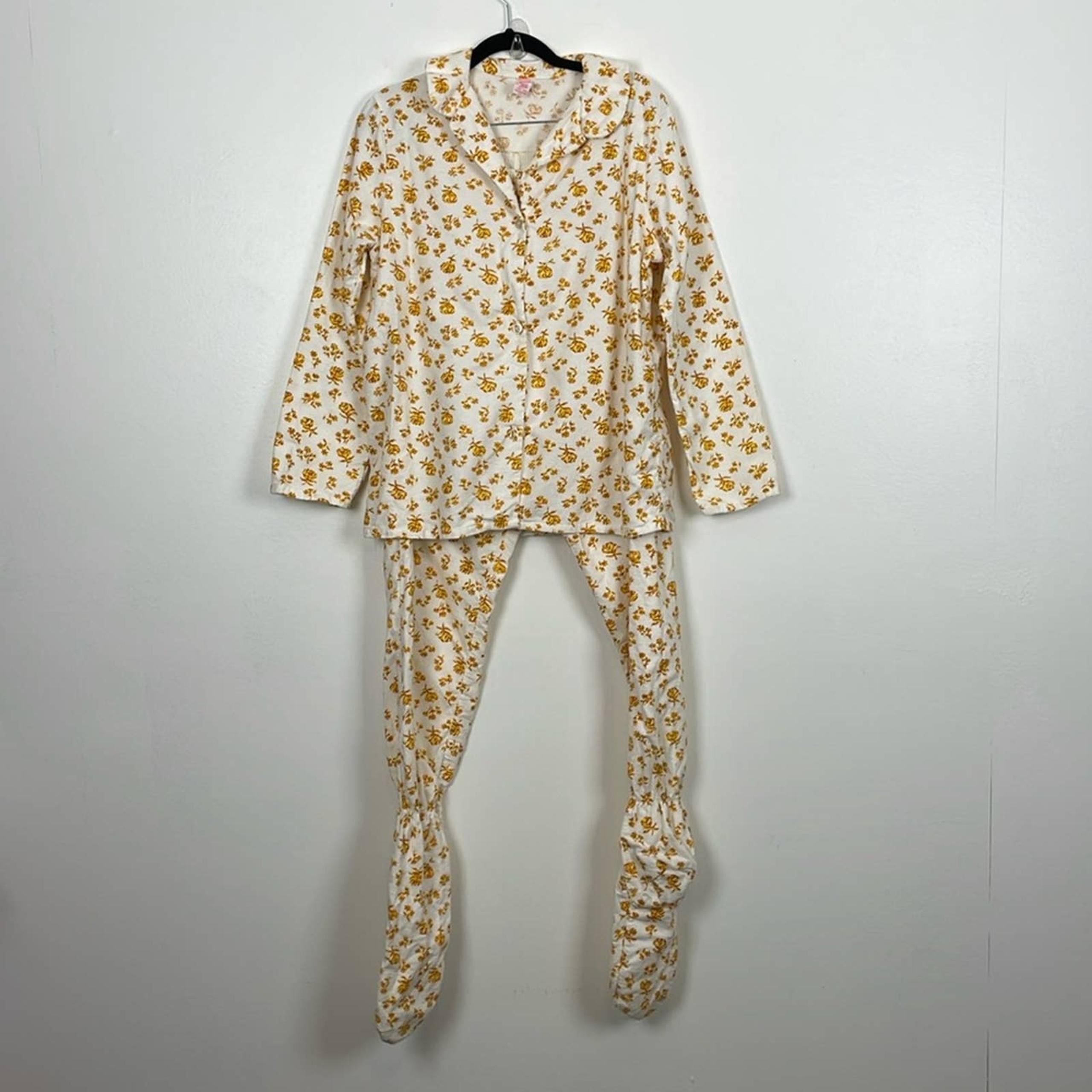 Sears Flannel Pajama Pant Set Womens 36 Vintage Button Down Elastic Waist Pant