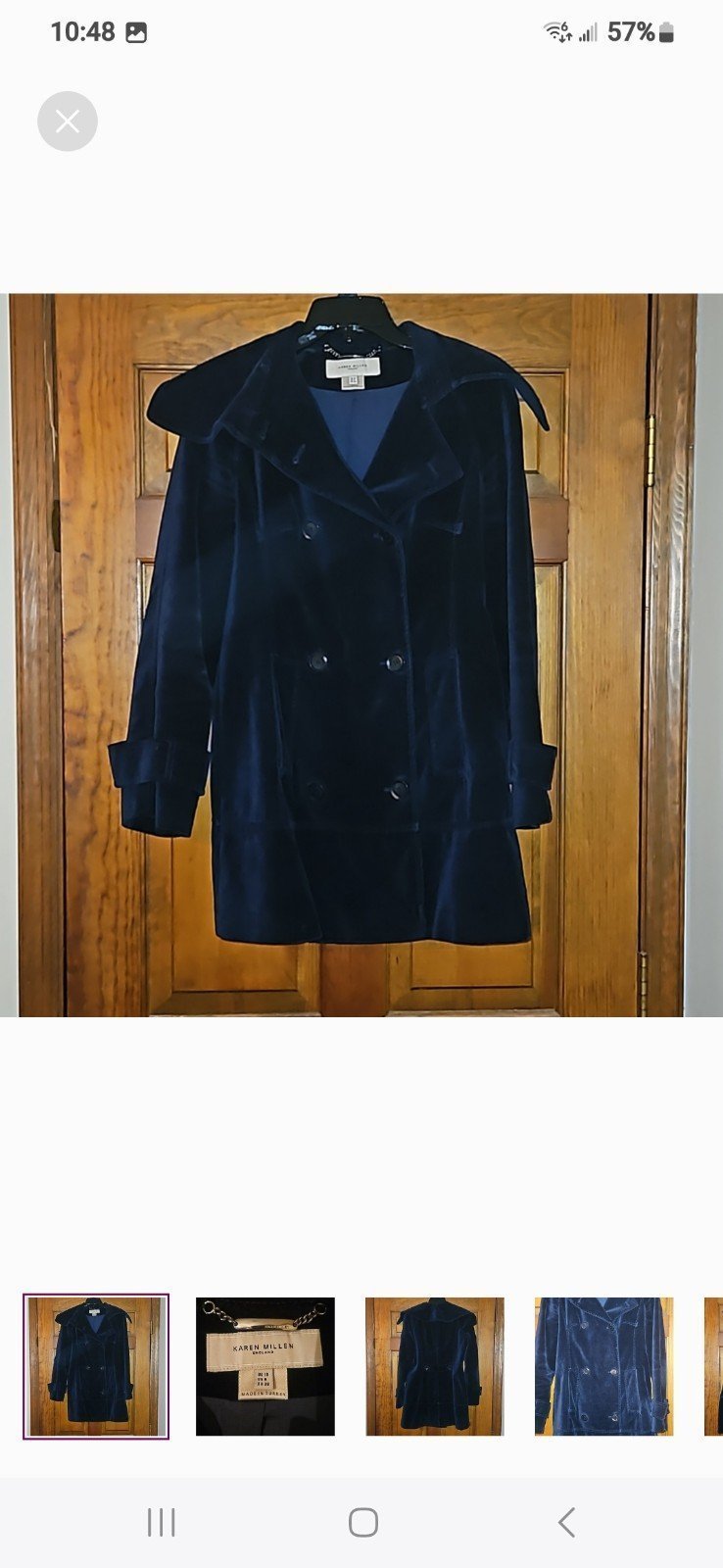 Karen Millen England Blue Velvet Cotton Coat Women's sz 6