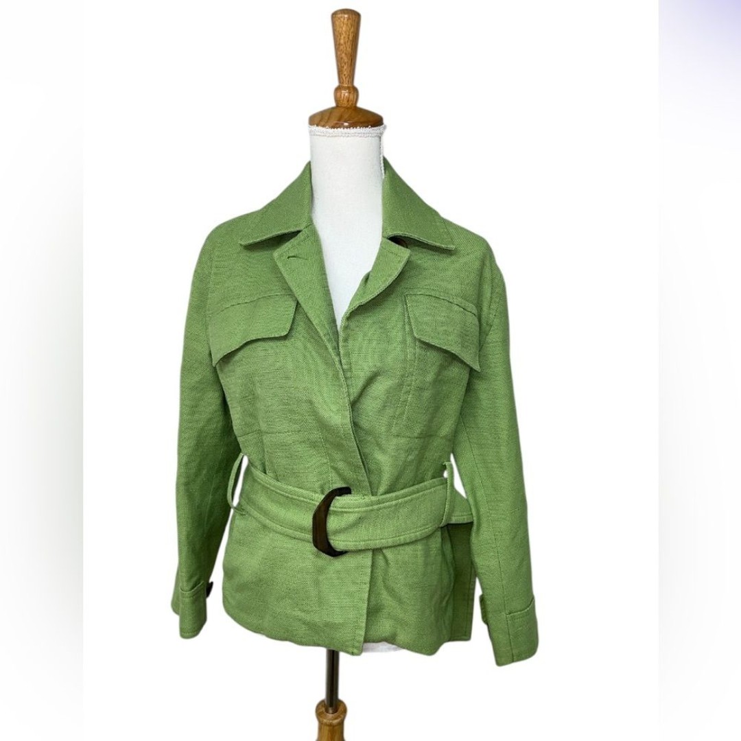 VINCE SAHARIENNE JACKET WOMENS SIZE MEDIUM GREEN LINEN BLEND BELTED