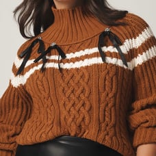Anthropologie Maeve Turtle Neck Balloon Sleeve Chunky Bow Sweater, Size 1X