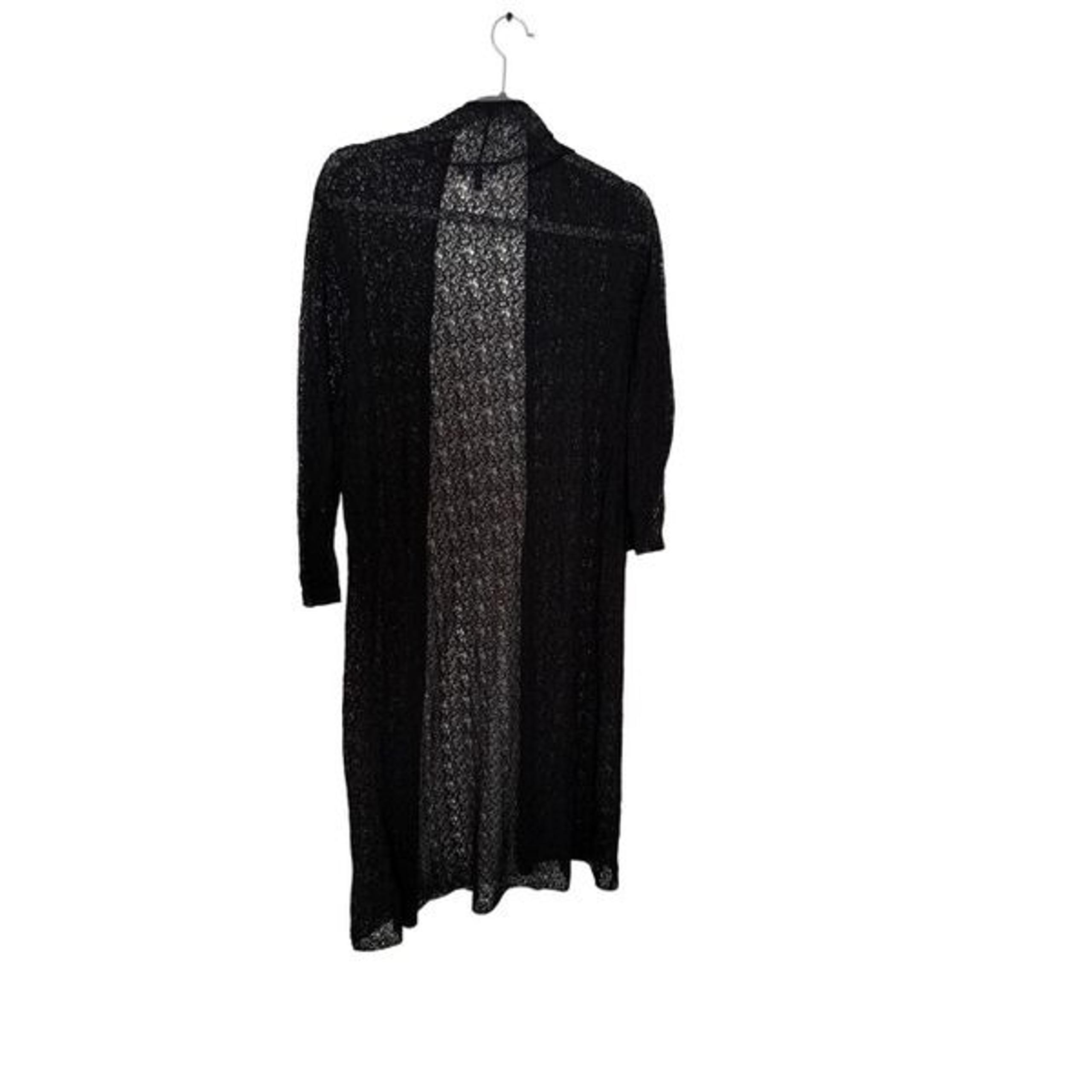 Eileen Fisher Womens Black Washable Wool Lace Open Front Duster Cardigan Size XL