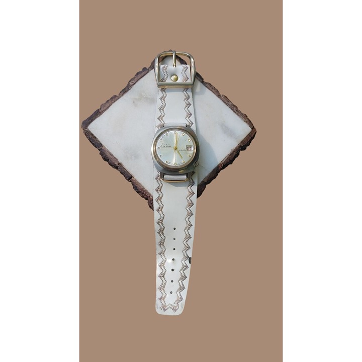 Vintage Lucerne Men's Watch With White Leather Strap & Gold-Tone Dial