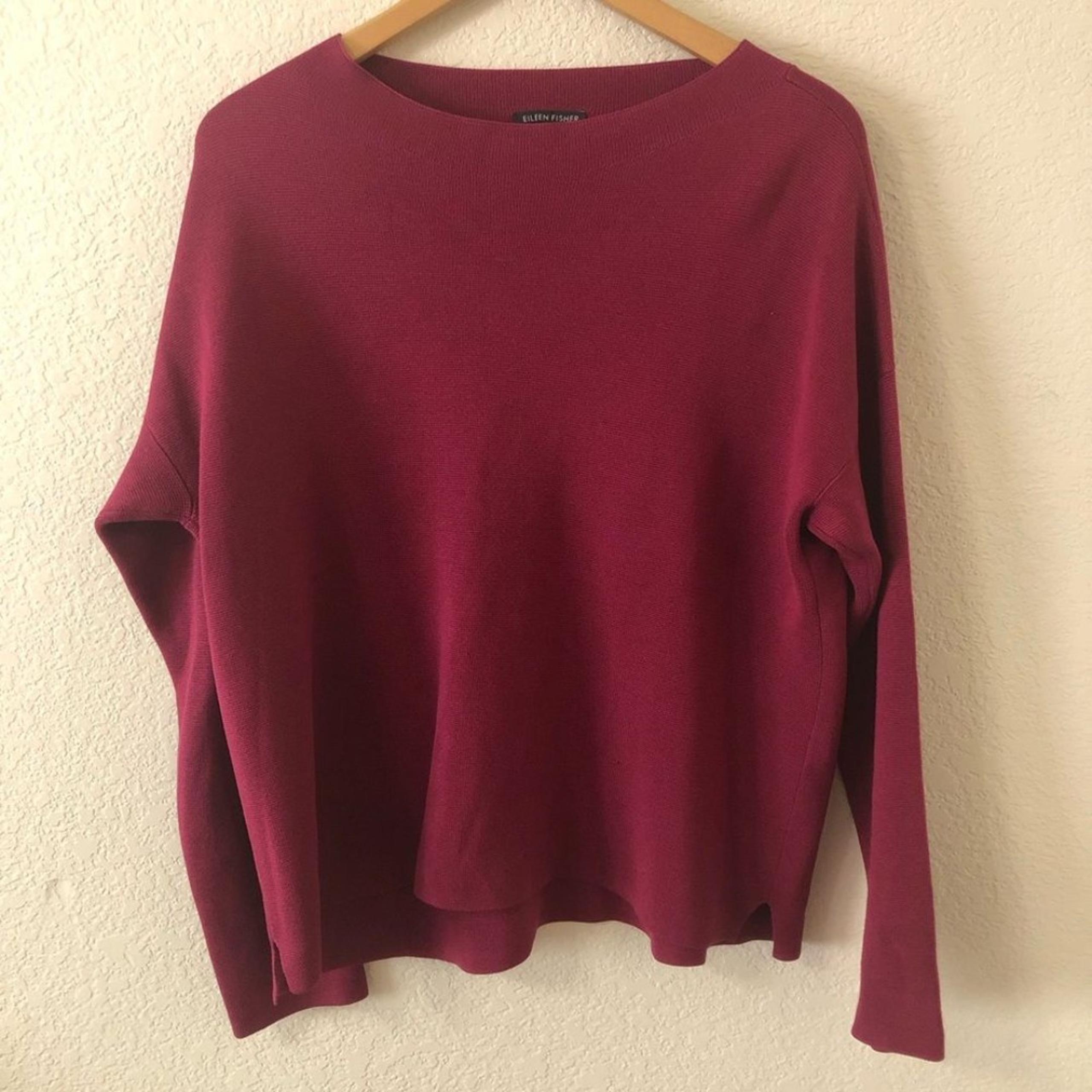 Eileen Fisher Silk Cotton Interlock Bateau Neck Sweater in Mum 3/4 Sleeve Medium