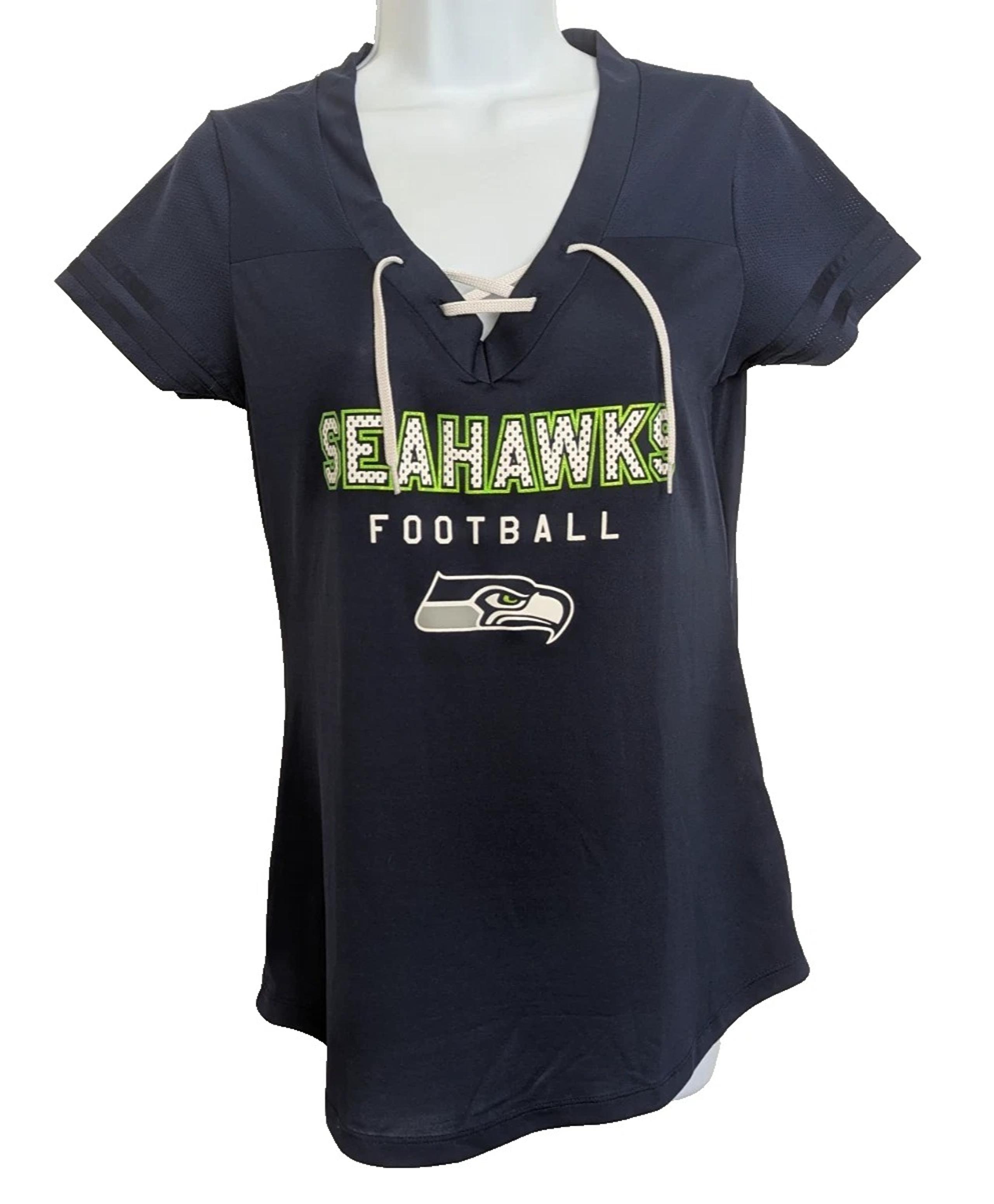 NFL Team Apparel Seattle Seahawks Laced V-Neck Jersey Shirt Womens M Blue Green