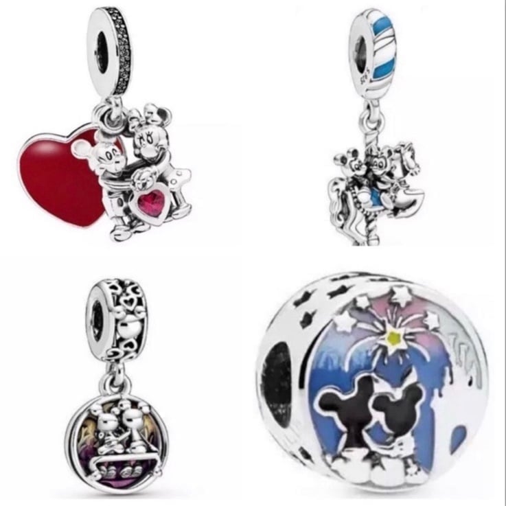 4 Mickey Mouse Minnie Mouse Love & Kisses Dangle Charm For Pandora