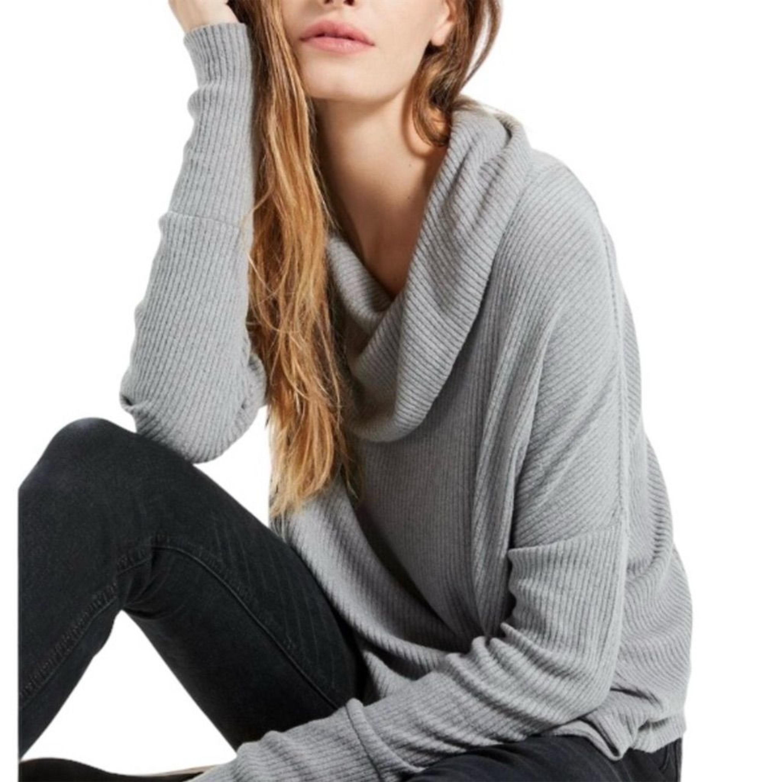Lucky Brand Women's Gray Cowl Neck Waffle Knit Sweater Medium
