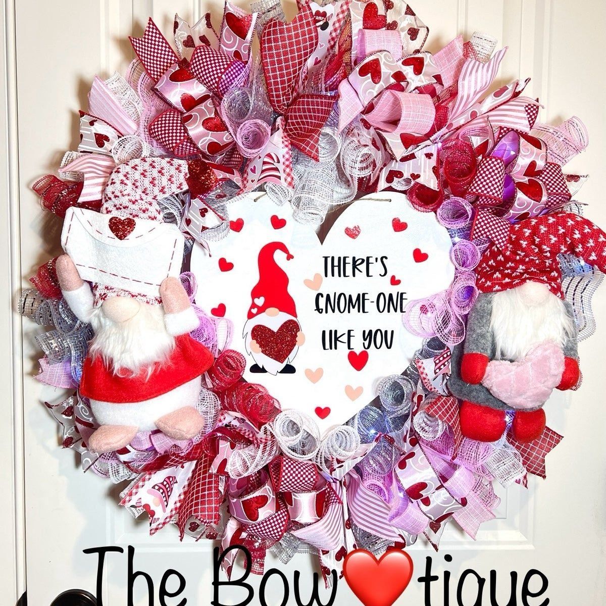 XL Handmade Valentine’s Gnome-one Like You Ribbon Prelit Wreath 26 ins LED XLW7