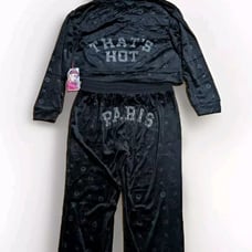Paris Hilton Tracksuit Quilted Bling Black Velour SIZE S That's Hot Paris NWT