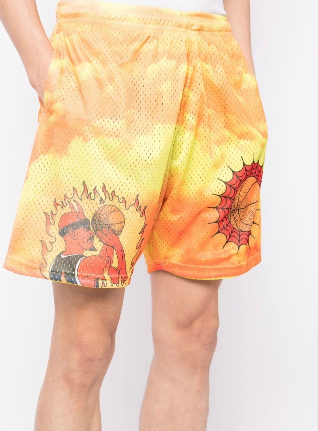 129 Chinatown Market Unholy Jumper Flames Basketball Mesh 6.5” Inseam Shorts