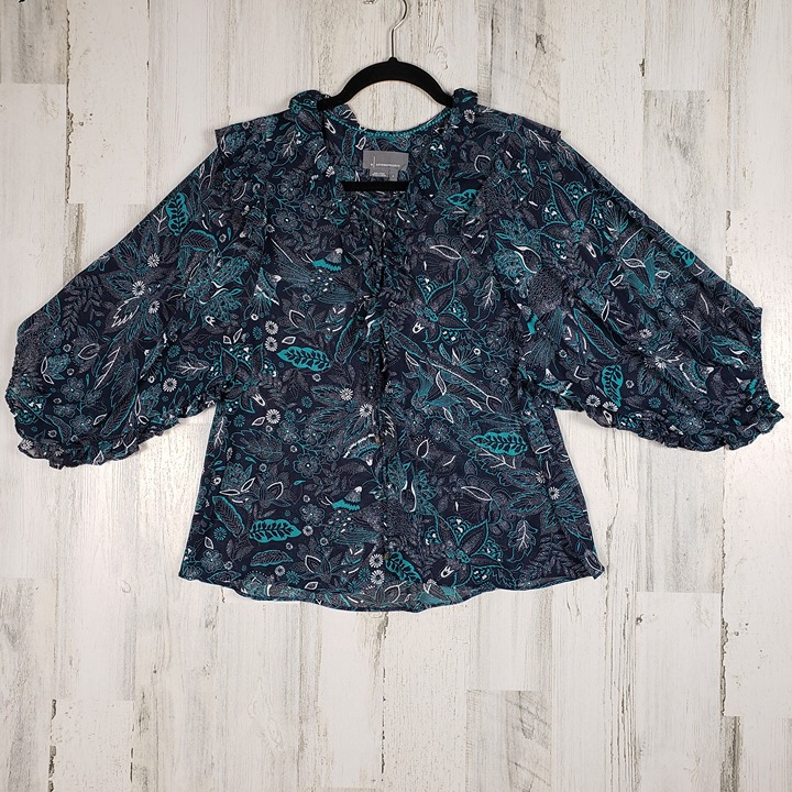 By Anthropologie Sheer Ruffle Lace-Up Haida Peasant Blouse Women's Size Small