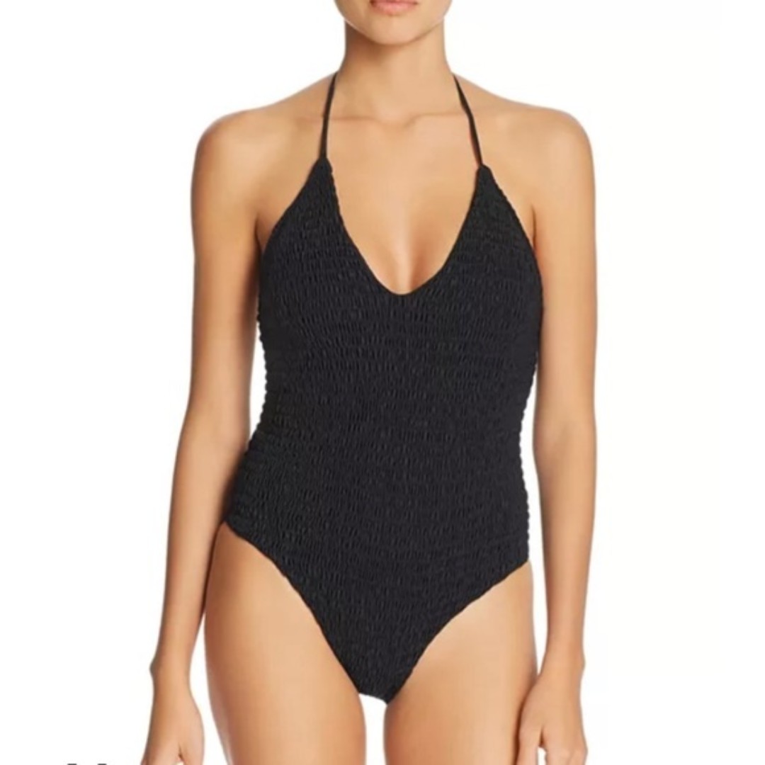 NWT Peixoto Billie Smocked One Piece Swimsuit in Black Size L