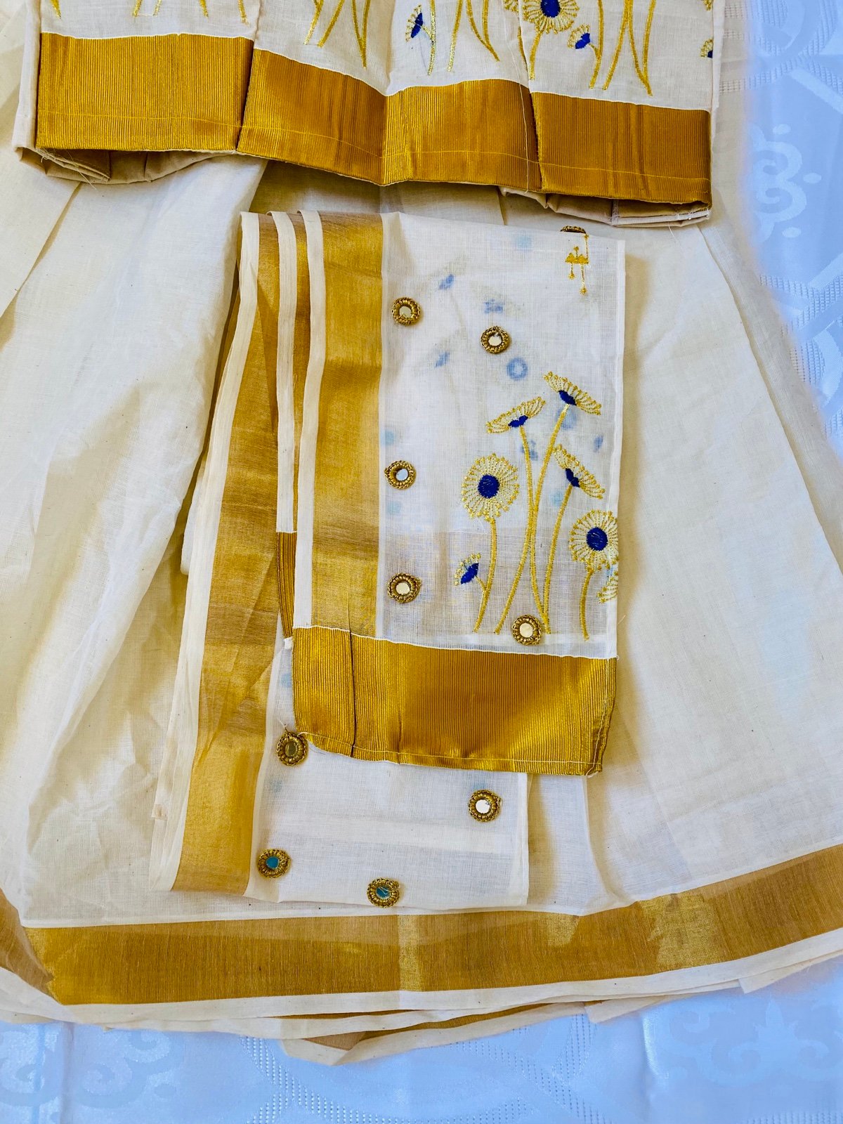 Onam 3 pc skirt blouse scarf