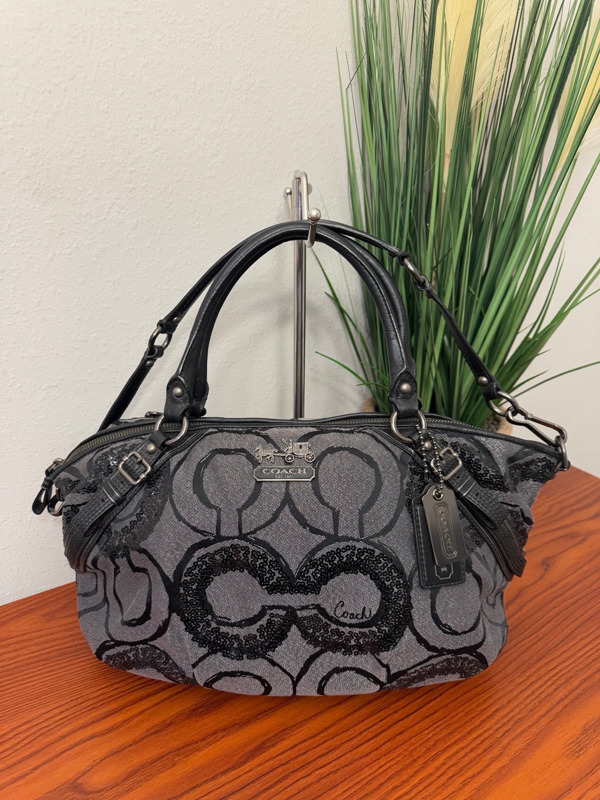 Coach 15940 Sophia Madison Graphite Sequins Gray/Black Op Handbag Satchel Bag