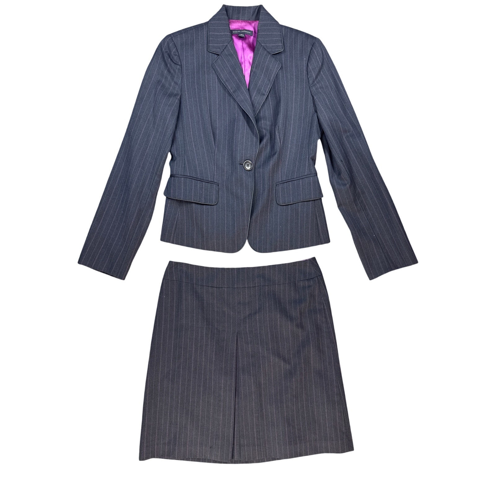Banana Republic Suit Skirt Set Gray Pinstripe Career Professional Wool Blend 4