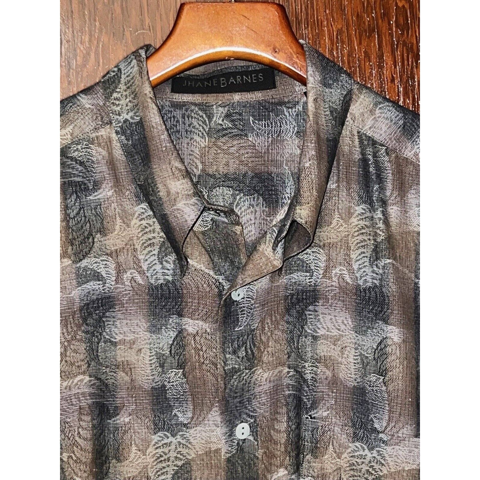 JHANE BARNES BROWN GRAY FLORAL STRIPE COTTON SHIRT SIZE L