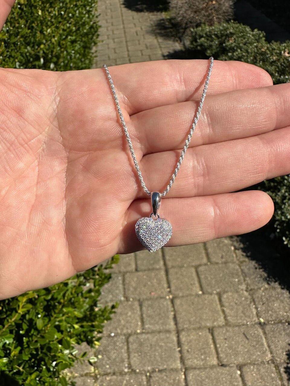 12mm Moissanite Heart Pendant 925 Sterling Silver