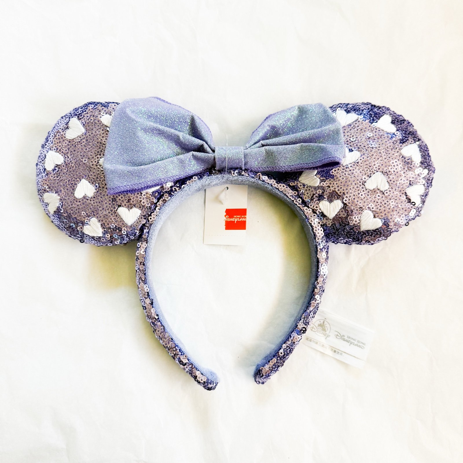 Disney Hong Kong Disneyland Purple Sequins With Hearts Minnie Mouse Ears