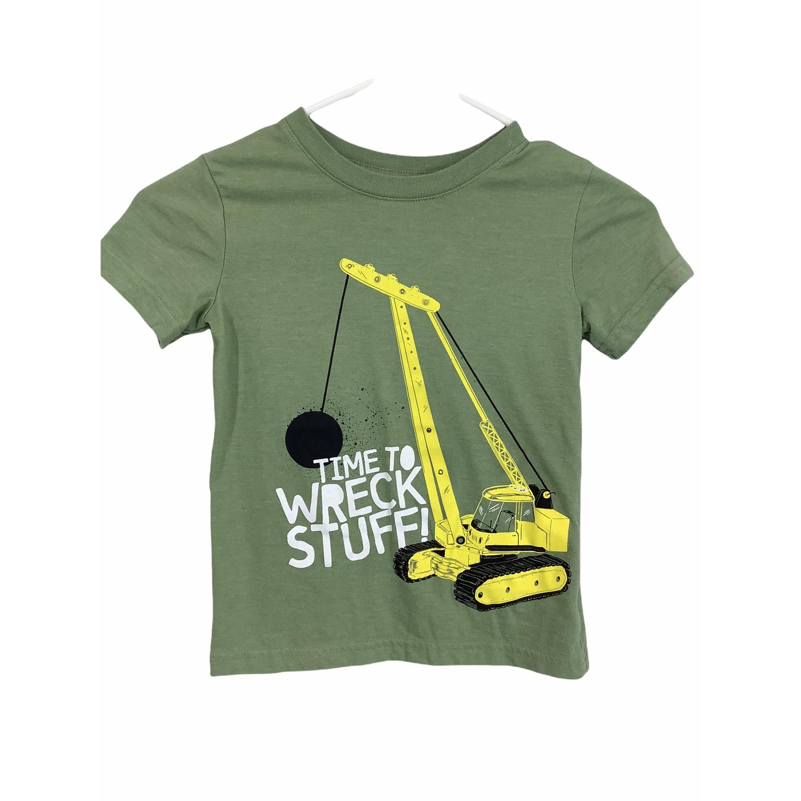 Cat & Jack Boy's Green Bulldozer Graphic Short Sleeve T-Shirt Kid's Size 5T