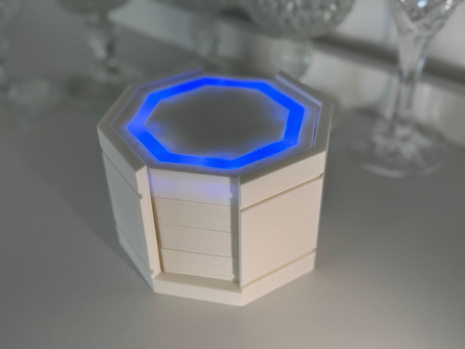 Set of 4 Modern Glow in The Dark, 3D Printed Octagon Shaped Coasters With Coaste