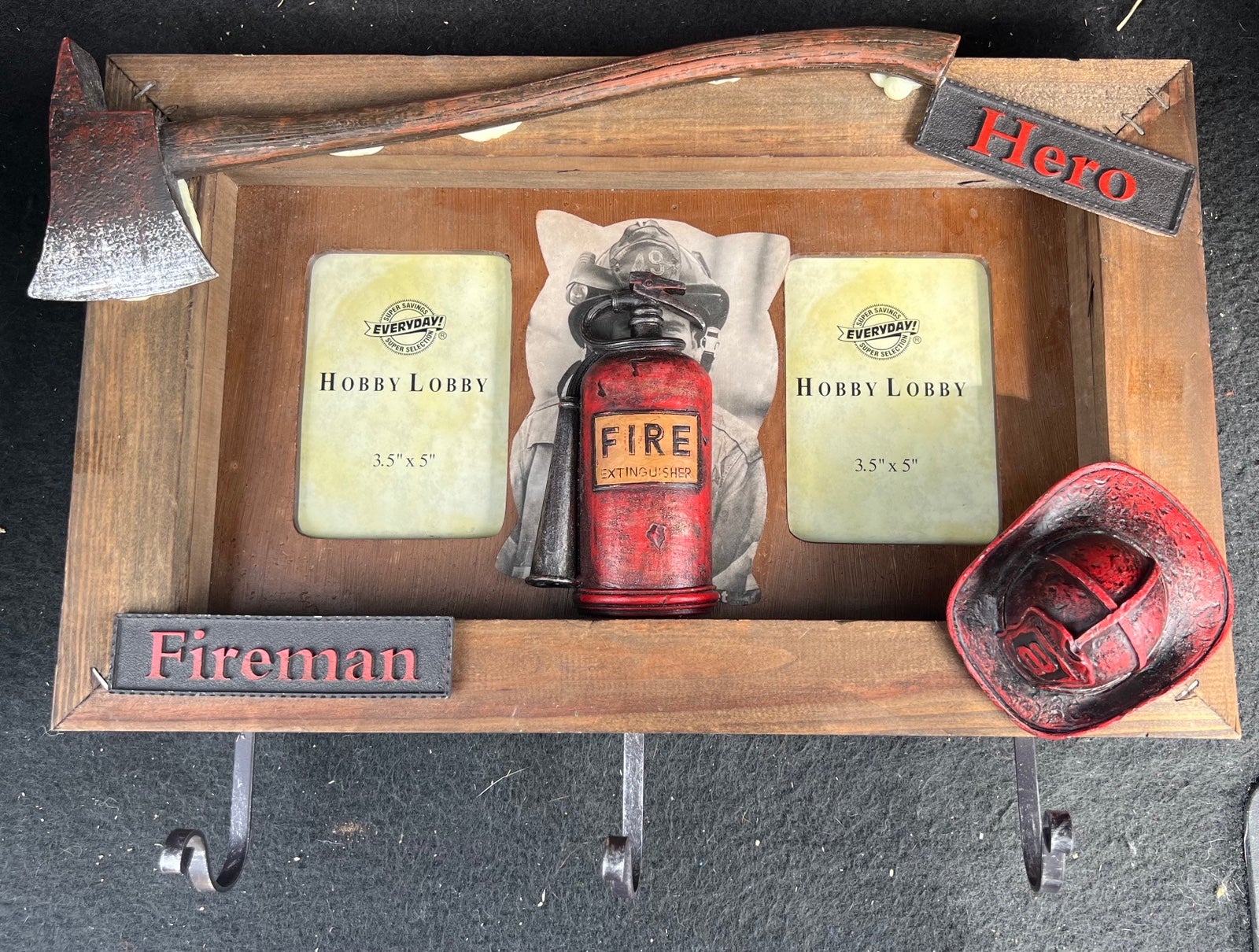 Pre-Owned Rustic Wood Firefighter Picture Holder Frame.