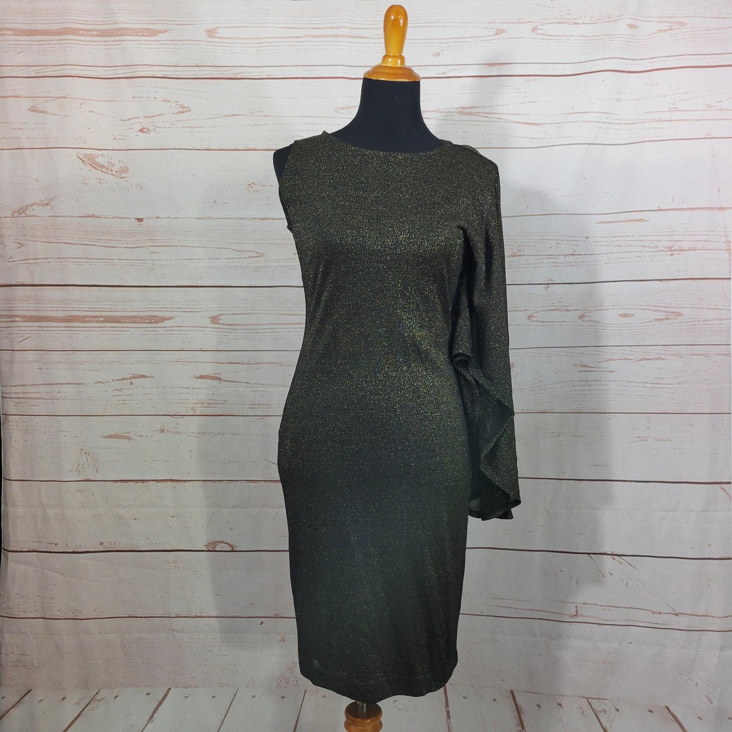 Ted Baker Womens Monyca Draped One Shoulder Dress Gold Metallic Size 3 (US 8)NWT