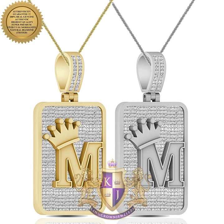 4.50 Cwt. Real Moissanite Crown Initial Letters Alphabet M Pendant Charm Chain
