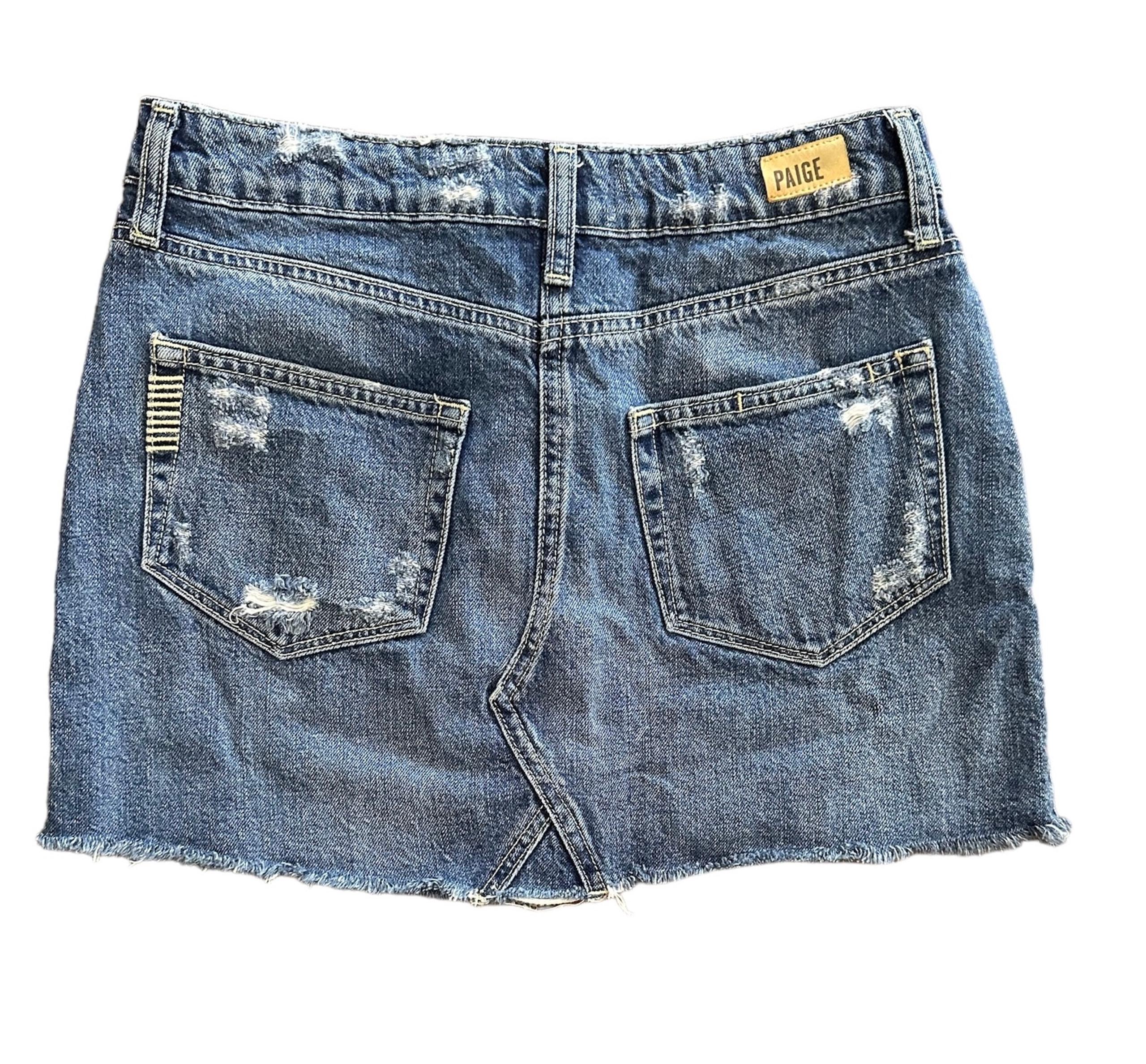 PAIGE Denim Mini Skirt Size 25 Raw Hem Distressed