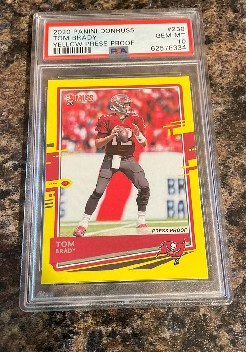 Tom Brady 2020 Donruss Panini Yellow Press Proof SP #230 Tampa LOW POP PSA 10