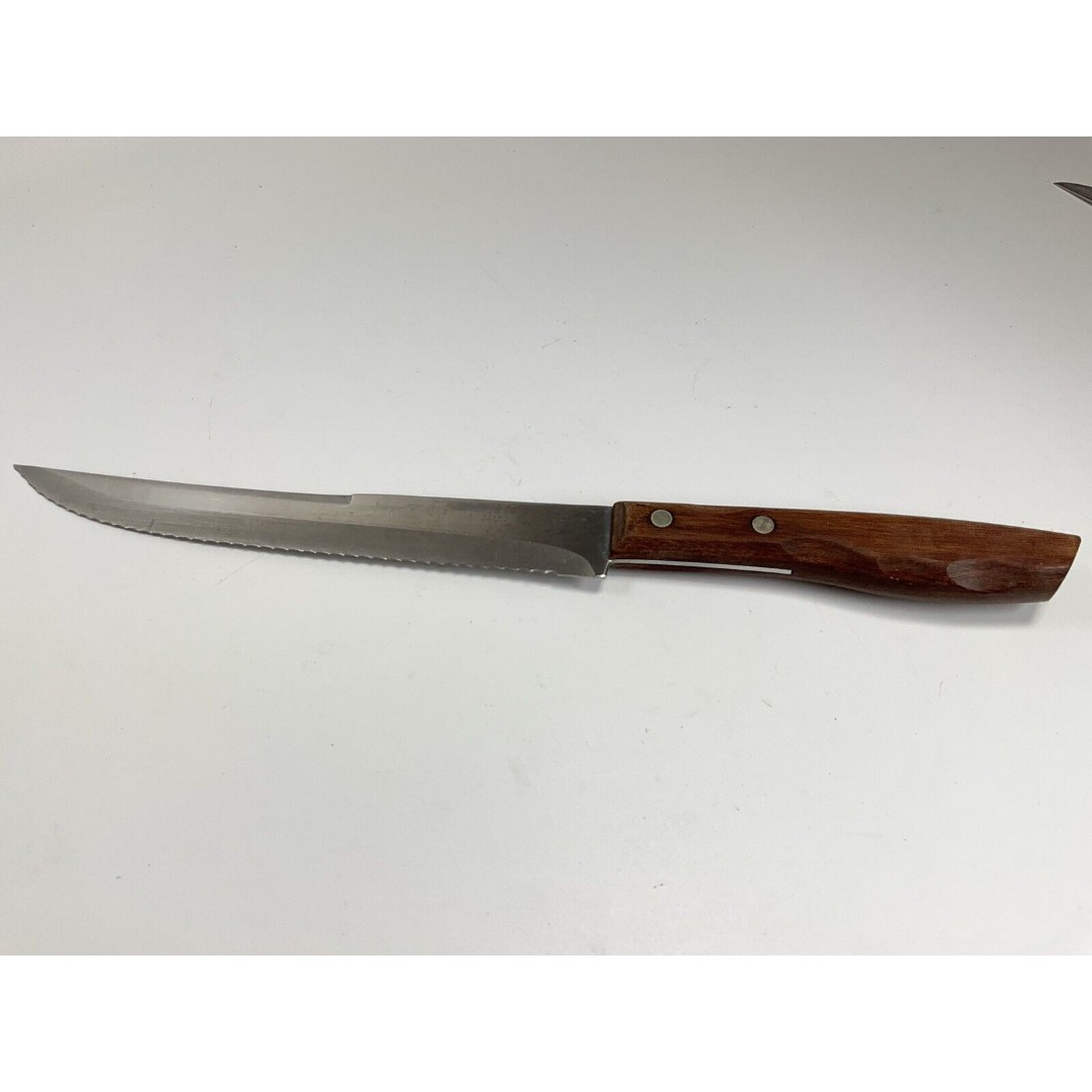 Vintage Imperial Diamond Edge Stainless Serrated Carving Wood Handle Knife 7.5
