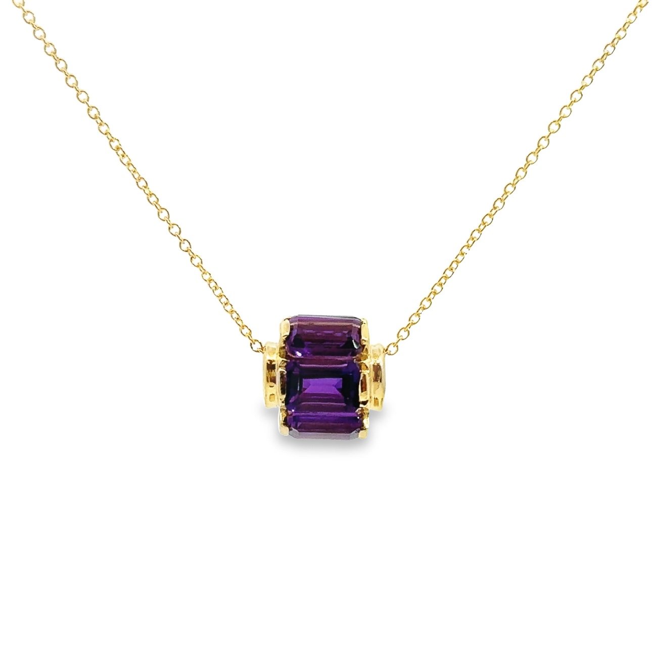 14K Yellow Gold Amethyst Roller Pendant Necklace