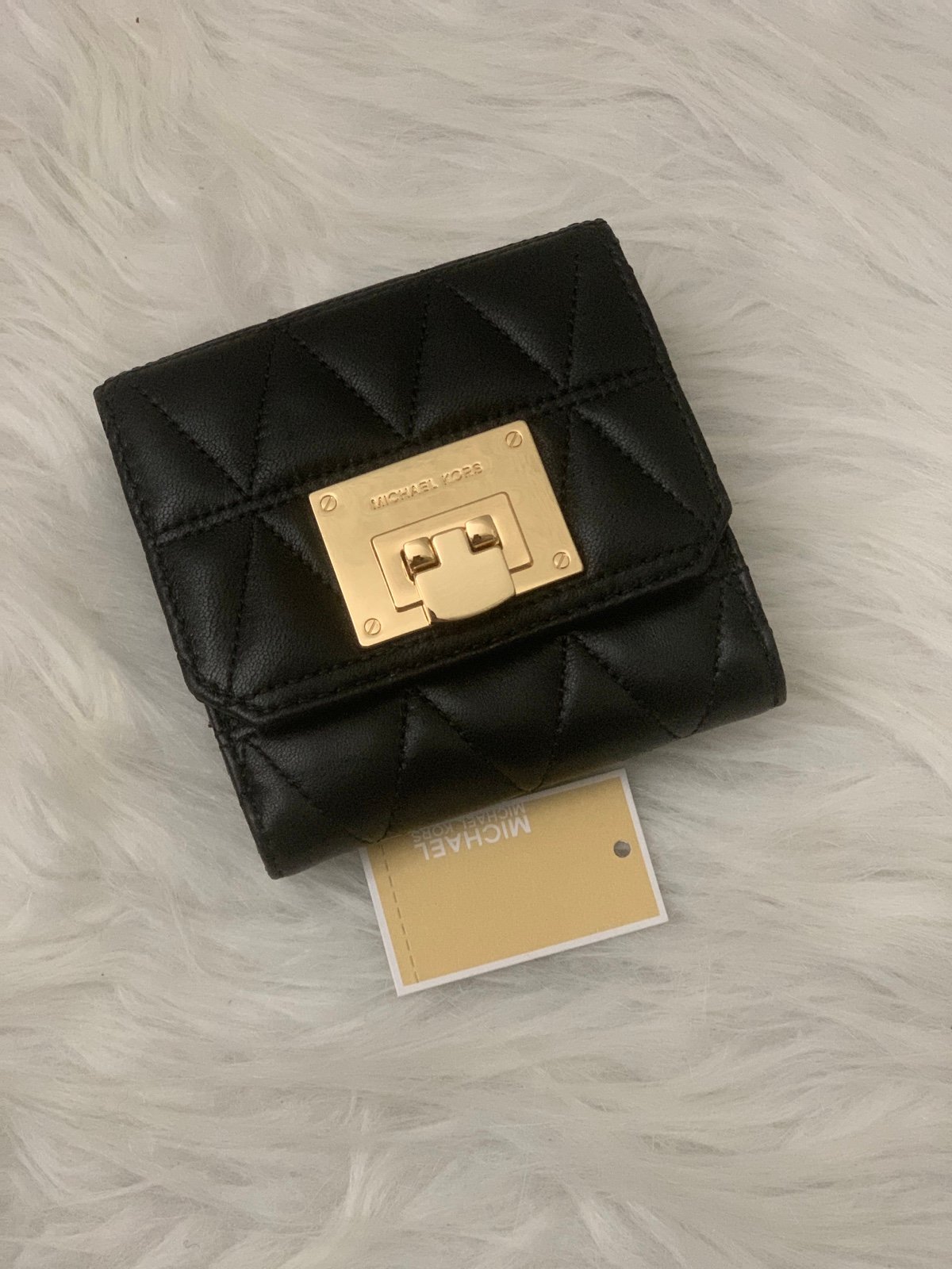 MICHAEL KORS VIVIANNE QUILTED TRIFOLD WALLET COIN CASE PURSE IN BLACK
