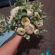 White and green wedding party flowers