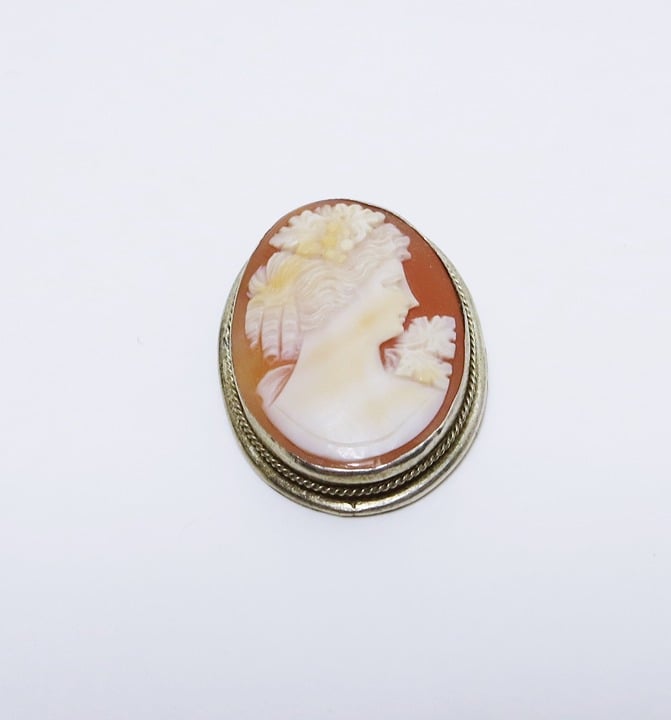 Enchanting Vintage / Antique .800 Silver Carved Shell Cameo Pendant