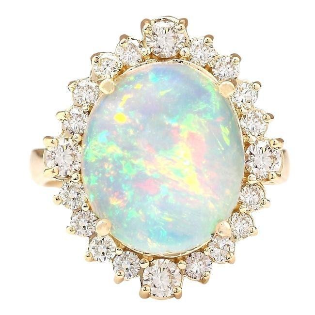 6.60Ct Natural Oval Fire Opal & Diamond Halo Solitaire Ring 14k Yellow Gold