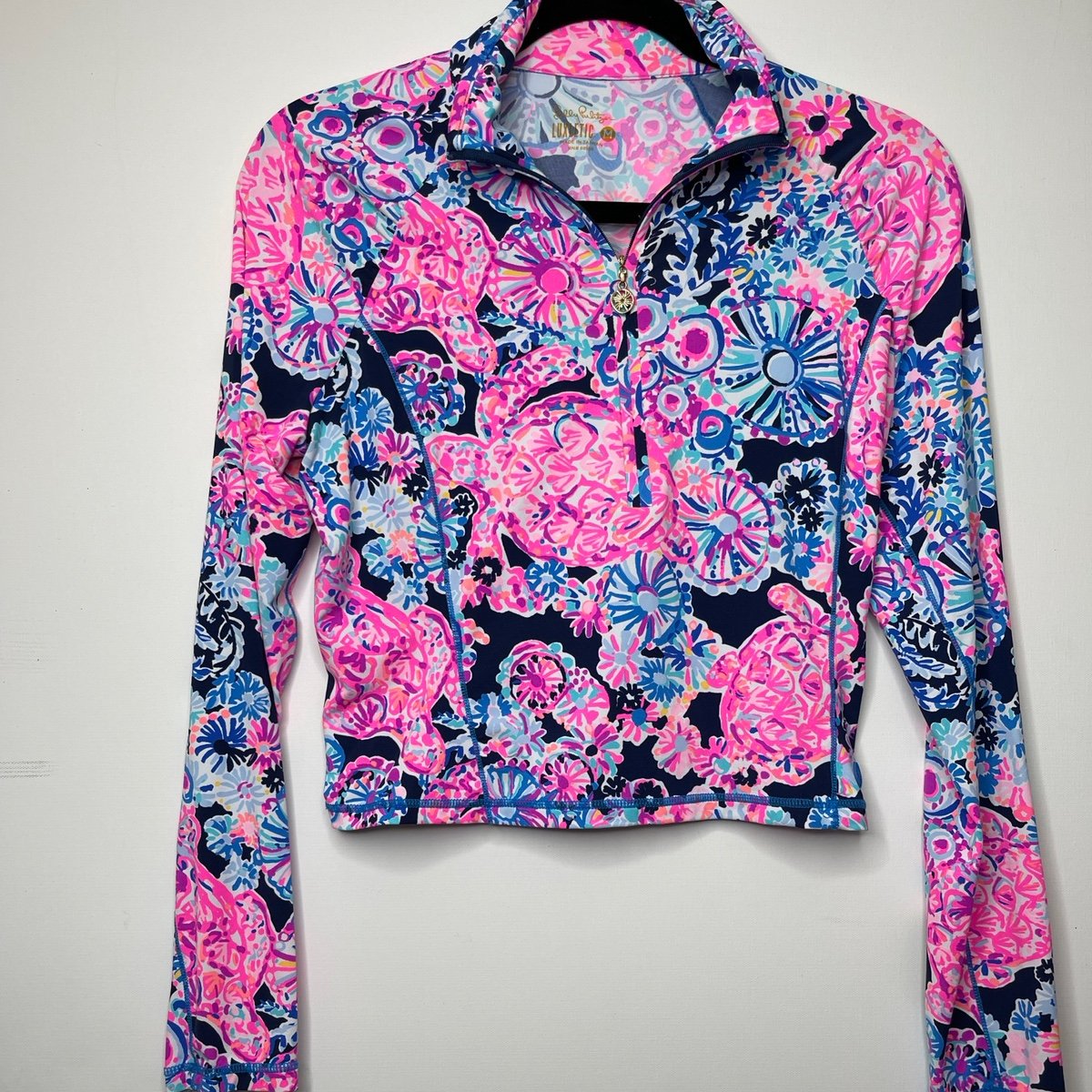 118 Lilly Pulitzer Luxletic M UPF 50+ Justine Crop Half Zip