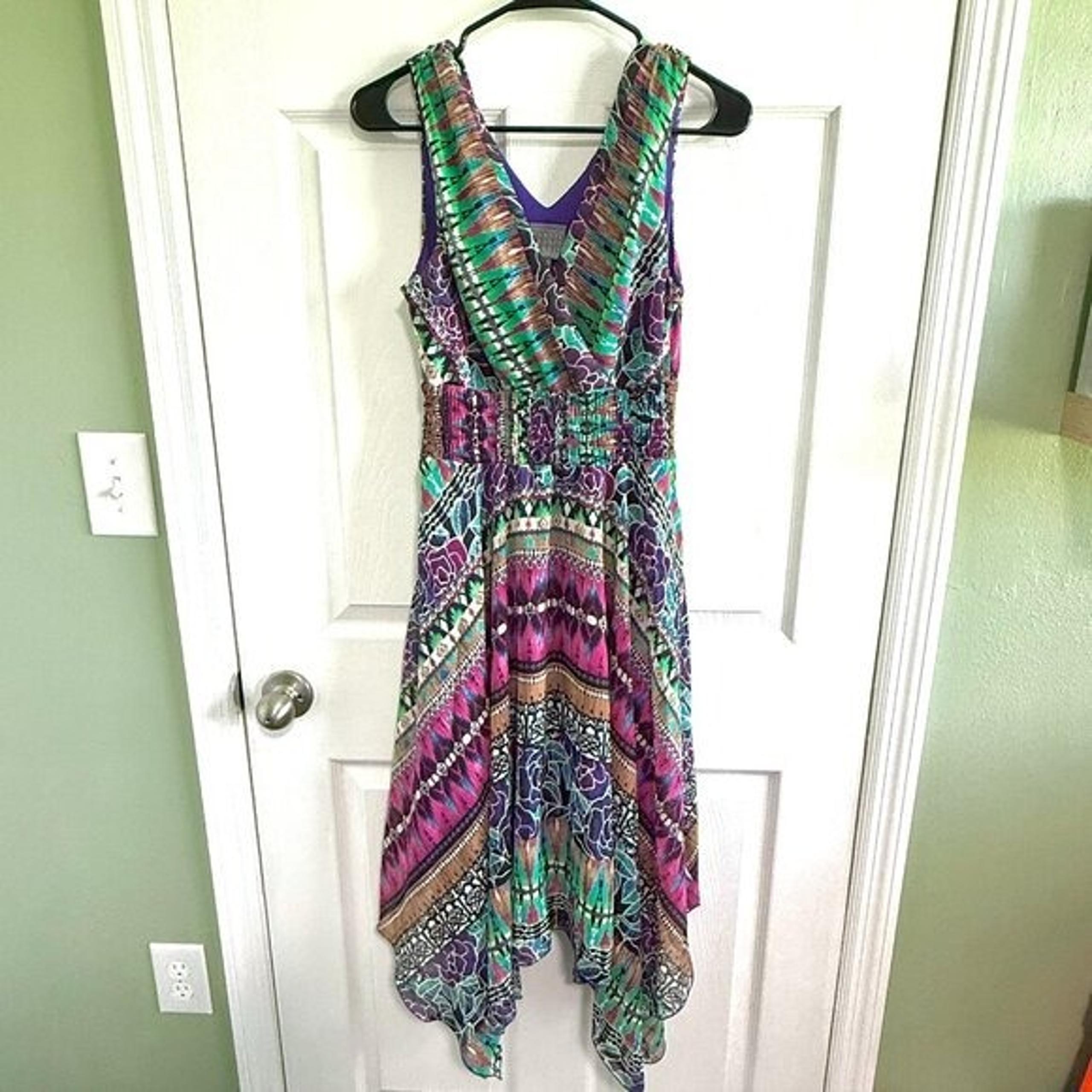 Rabbit Rabbit Rabbit Women's Multicolor Handkerchief Hem Midi Dress Y2K Vintage
